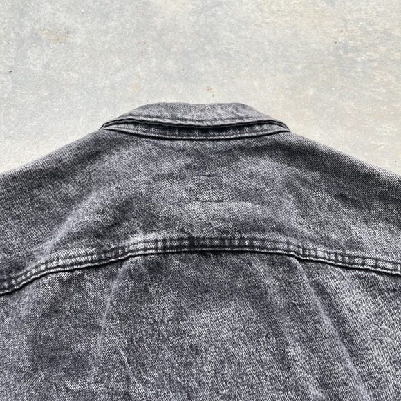 Lee 220 Black Yarn-Dyed Denim Trucker Jacket 90s Vintage XL 48 Cropped Boxy Fit - Picture 8 of 9